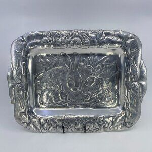 vintage arthur court rabbit themed decorative cast aluminum tray embossed design